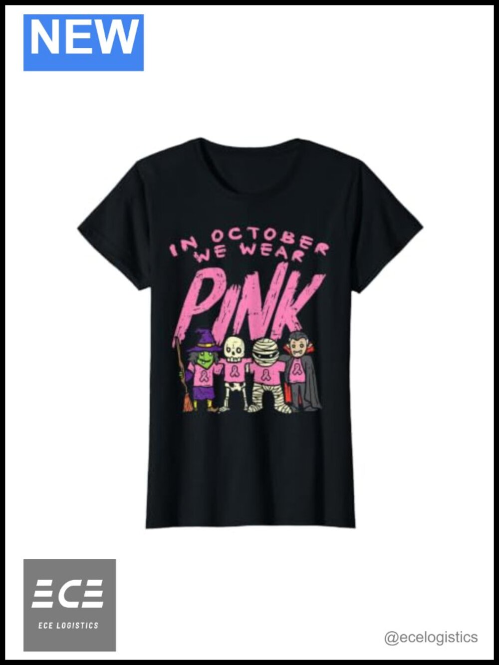 October We Wear Pink Halloween Breast Cancer T-Shirt Cotton Classic Fit